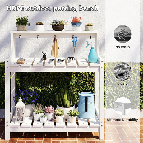Potting Benches for Outside, HDPE Garden Potting Table with Storage HouseOfZazla
