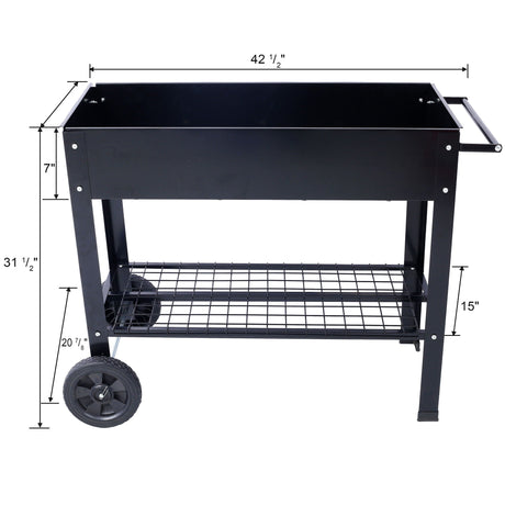Elevated Mobile Raised Ergonomic Metal Planter Garden Bed With Wheels Powder Coated Steel - Black HouseOfZazla