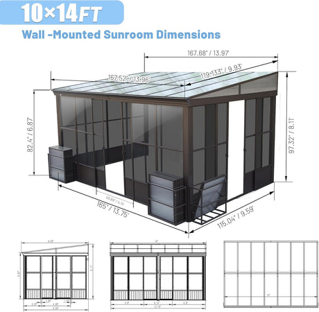 10x14FT All Season Sunroom with Detachable Windows and Sliding Doors HouseOfZazla