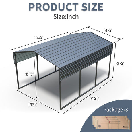 10 X 15 Ft Carport, Outdoor Carport, Heavy Duty Carport Canopy With Galvanized Steel Roof And Frame, Metal Carport Large Garage For Driveway Car, Truck - Charcoal HouseOfZazla