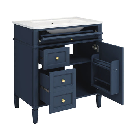 Bathroom Vanity With Medicine Cabinet, Royal Mirror Cabinet, Modern Bathroom Storage Cabinet With 2 Soft Closing Doors And 4 Drawers HouseOfZazla