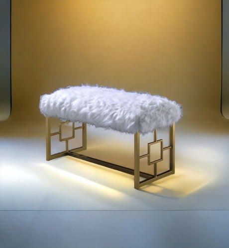 Bagley II - Bench Faux Fur - White / Gold HouseOfZazla