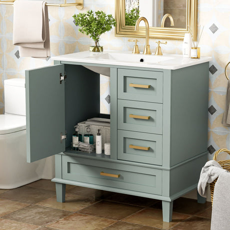 Bathroom Vanity, Modern Bathroom Cabinet With Sink Combo Set, Bathroom Storage Cabinet With A Soft Closing Door And 3 Drawers, Solid Wood Frame HouseOfZazla