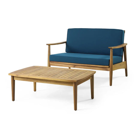 Outdoor Acacia Wood Loveseat Set With Coffee Table HouseOfZazla