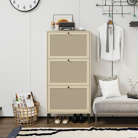 Modern Rattan 3 Door Shoe Rack Cabinet for Entryway HouseOfZazla