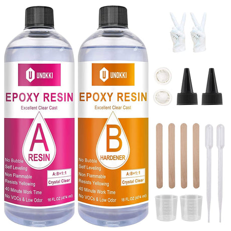 Epoxy Resin 32Oz Kit Crystal Clear-Not Yellowing and No Bubble Self Leveling Easy Mix 1:1 Casting & Coating WoodArtSupply
