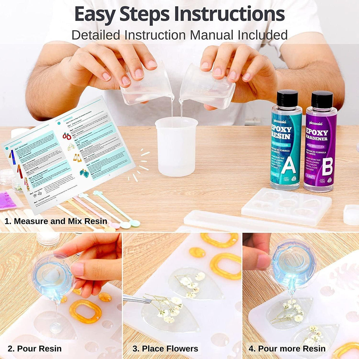 Epoxy Resin Kit 208 Pcs Make Jewelry with Epoxy Resin Starter Kit Molds Silicone Kit Bundle Dried Flowers, Mica WoodArtSupply