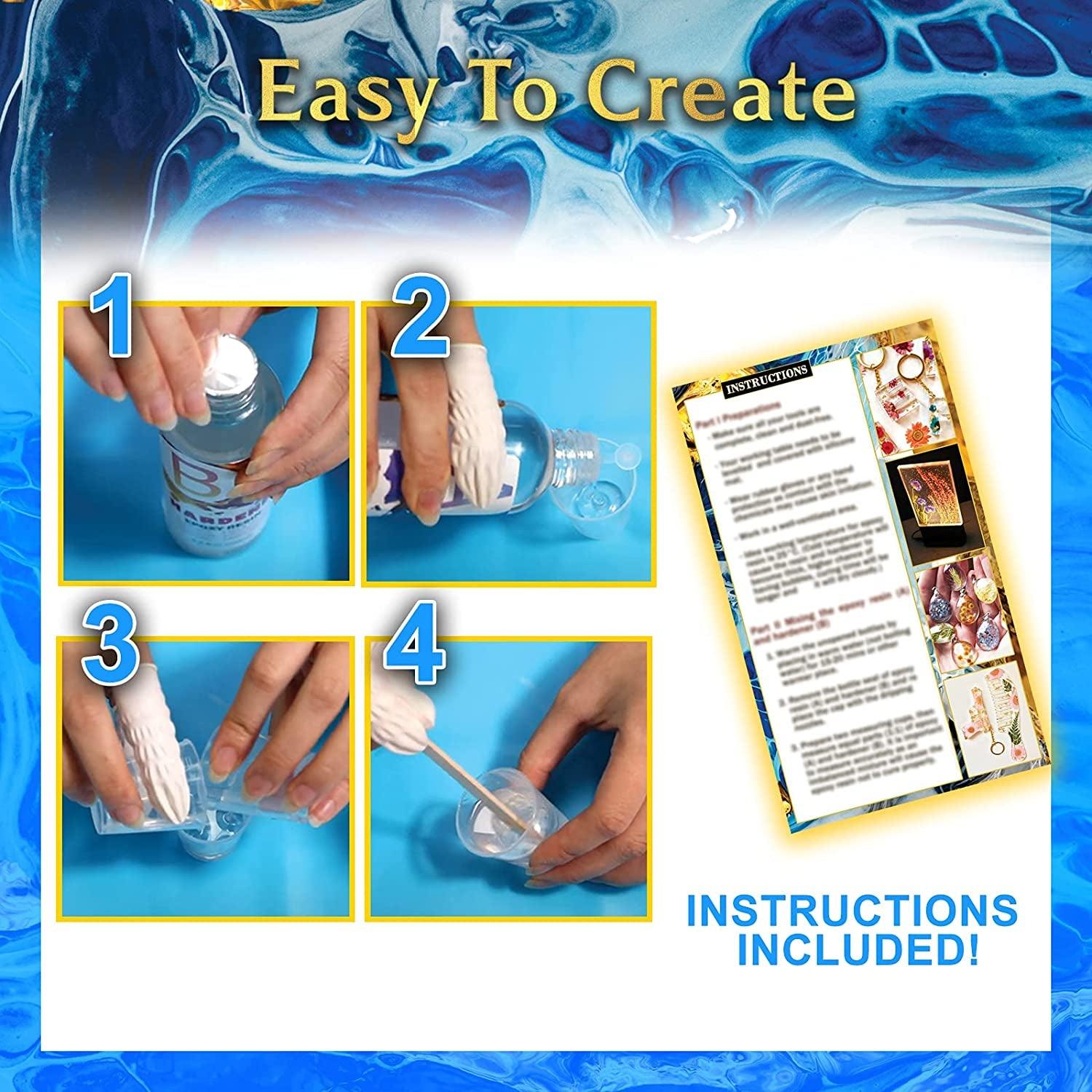 Epoxy Resin Silicone Molds Starter Kit All in One Home Decor Art Clear Craft Kit Storage Bag Spoons Gold Foil Flakes WoodArtSupply