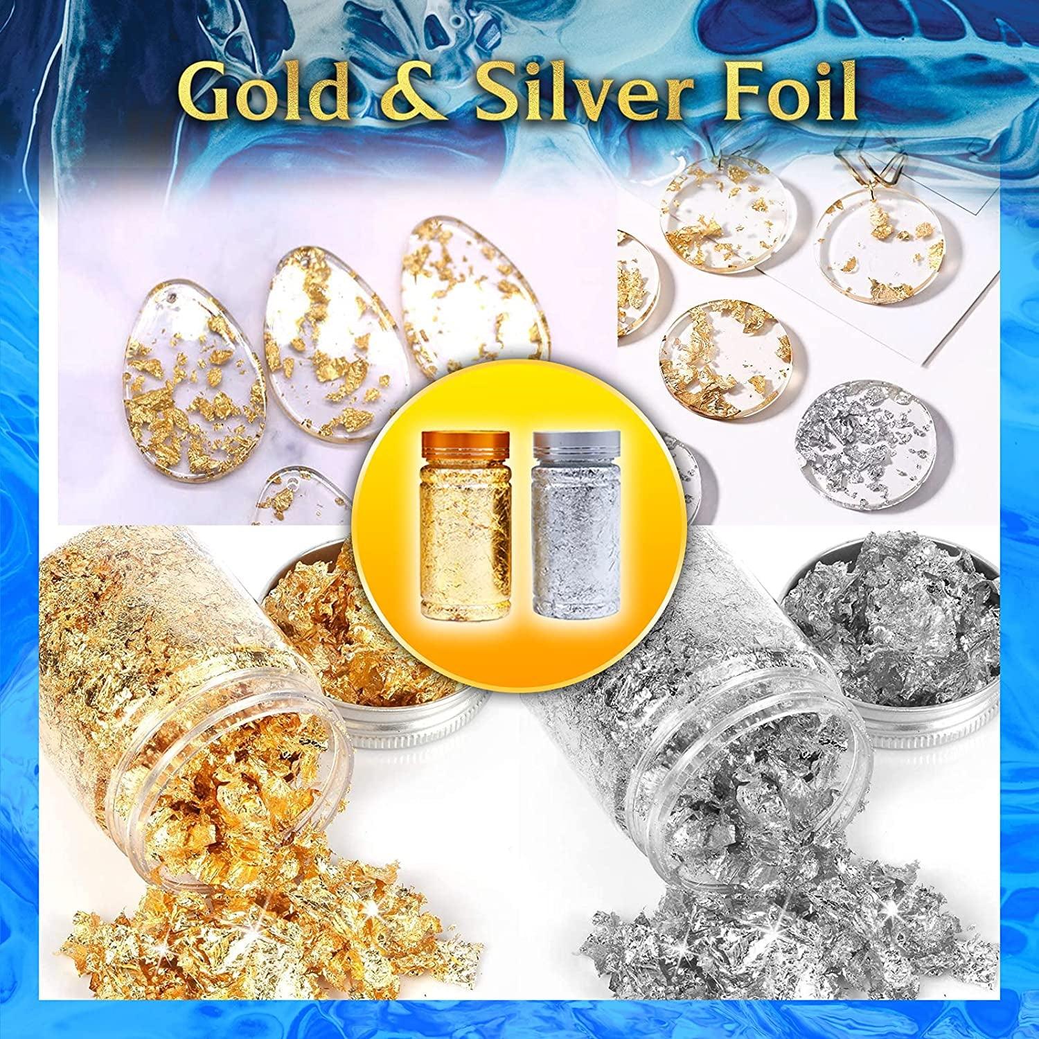 Epoxy Resin Silicone Molds Starter Kit All in One Home Decor Art Clear Craft Kit Storage Bag Spoons Gold Foil Flakes WoodArtSupply