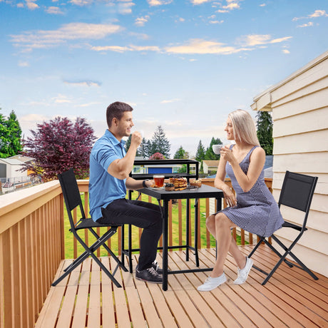 3 Piece Patio Bistro Set, Patio Set Of Foldable Patio Table And Chairs, Outdoor Patio Furniture Sets - Black HouseOfZazla