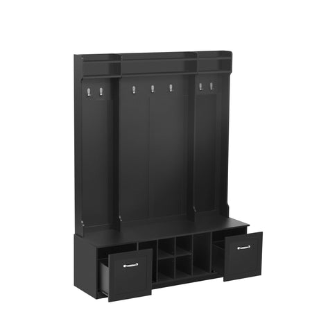 5 In 1 Entryway Bench With Coat Rack, 7 Sturdy Hooks, 2 Spacious Drawers And Adjustable Shelves HouseOfZazla