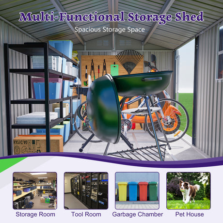 10X8FT Outdoor Steel Storage Shed with Clear Window, Lockable Doors HouseOfZazla