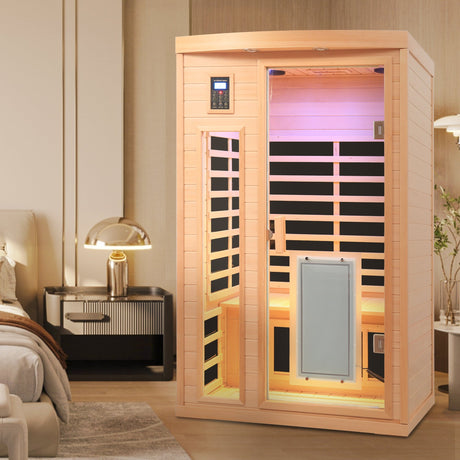 Low EMF Hemlock Wood Far-Infrared Indoor Two-Person Sauna Room HouseOfZazla