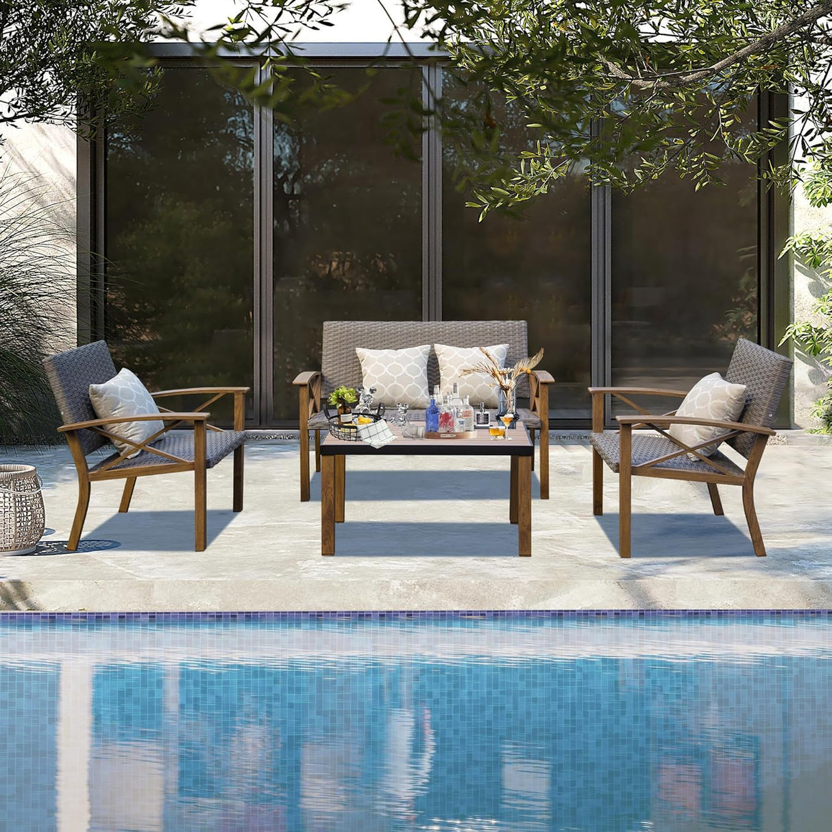 Aluminum Patio Furniture Set, 4-Piece Modern Conversation Set