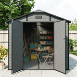 8x14 FT Plastic Outdoor Storage Shed - Lockable Resin Tool Shed with 2 Window & 3 Air vents