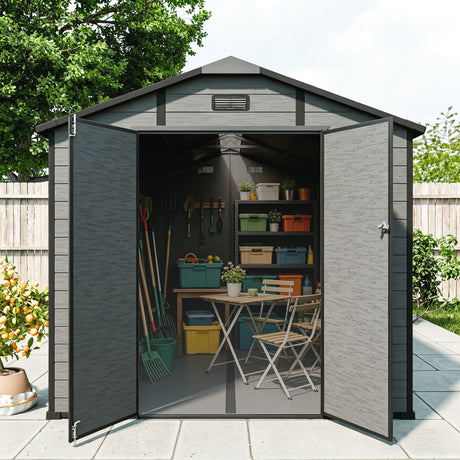 8x14 FT Plastic Outdoor Storage Shed - Lockable Resin Tool Shed with 2 Window & 3 Air vents HouseOfZazla