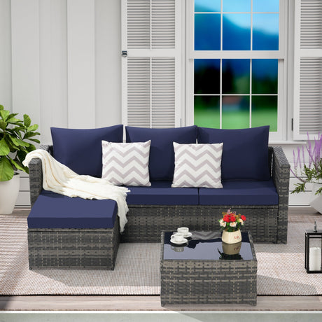 2 Pieces Patio Furniture Set, Outdoor Woven Sectional L-Shaped Patio Furniture HouseOfZazla