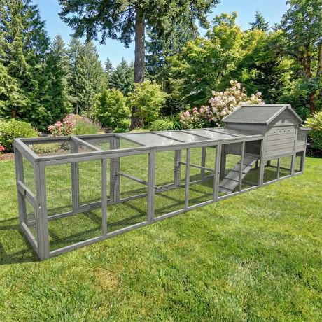 141" Gray Large Wooden Chicken Coop with Nesting Box HouseOfZazla