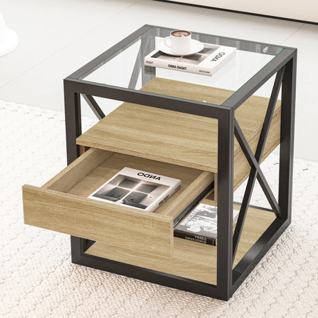 Set of 2 Modern End Tables with Drawer - Nightstands for Bedroom & Living Room HouseOfZazla
