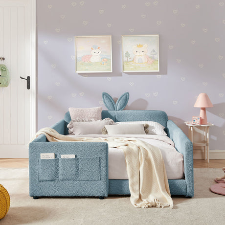 Cute Rabbit Ear Upholstered Platform Bed Frame With Safety Rail HouseOfZazla