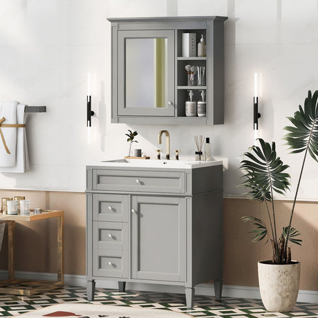 Bathroom Vanity With Medicine Cabinet, Royal Mirror Cabinet, Modern Bathroom Storage Cabinet With 2 Soft Closing Doors And 4 Drawers HouseOfZazla