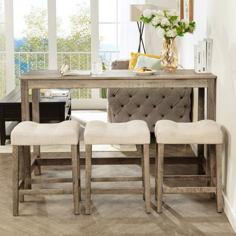 4 Piece Bar Table Set With Power Outlet, 3 Padded Stools HouseOfZazla