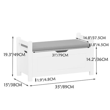 Kids Toy Box Chest Storage Cabinet With Cushion Seat Bench Flip Top Lid Safety Hinge - White HouseOfZazla