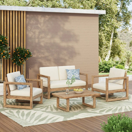 4-Pieces Acacia Wood Patio Furniture Set HouseOfZazla