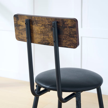 Rustic Brown Round Bar Table And Stool Set With Shelf, Upholstered Stool With Backrest - Antique Brown HouseOfZazla
