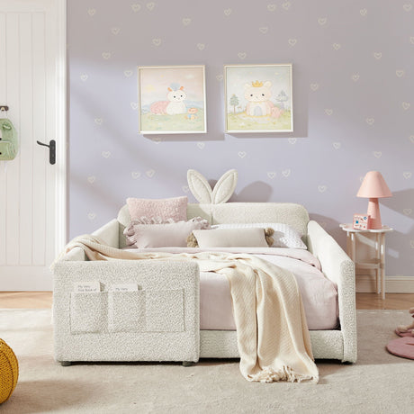 Cute Rabbit Ear Upholstered Platform Bed Frame With Safety Rail HouseOfZazla