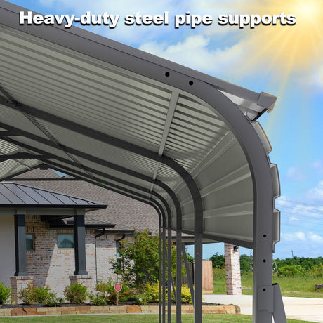 Metal Carport 13 X 26.5 Ft Heavy Duty With Galvanized Steel Roof Metal Garage Canopy With Galvanized Steel Roof & Frame Car Tent Outdoor Storage Shed For Car Boats And Truck - Gray HouseOfZazla