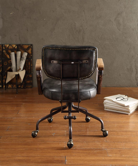 Hallie - Top Grain Leather Office Chair - Vintage Black HouseOfZazla