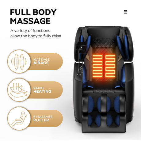 Massage Chair Recliner With Zero Gravity With Full Body Air Pressure - Black HouseOfZazla