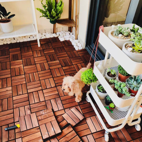 Interlocking Deck Tiles Checker Pattern, Square Acacia Hardwood Outdoor Flooring For Patio, Bancony, Pool Side HouseOfZazla