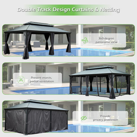 12'x20' Hardtop Gazebo with Resin Roof, Curtains, and Mosquito Netting HouseOfZazla