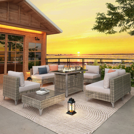 K&K Patio 8-Piece Patio Furniture Set with 43" Fire Pit Table HouseOfZazla