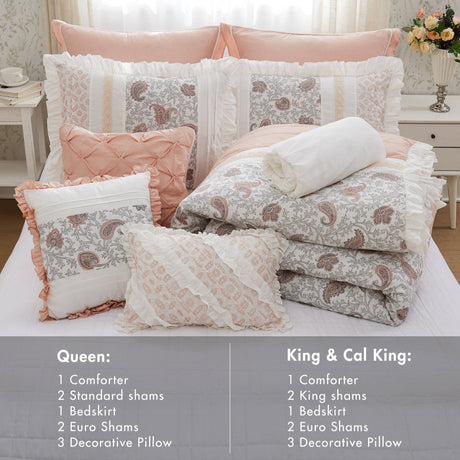 9 Piece Cotton Percale Comforter Set Blush HouseOfZazla