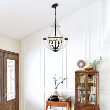 5-Light Convertible White Wood Farmhouse Chandelier HouseOfZazla