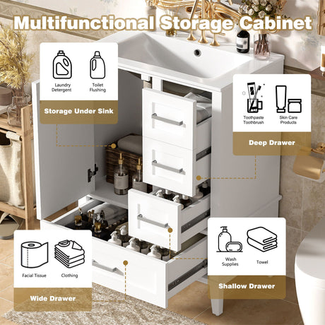 Bathroom Vanity, Modern Bathroom Cabinet With Sink Combo Set, Bathroom Storage Cabinet With A Soft Closing Door And 3 Drawers, Solid Wood Frame HouseOfZazla