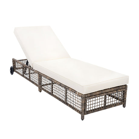 Outdoor Lounge Chair With 5 Position Backrest With Cushion And Wheels HouseOfZazla