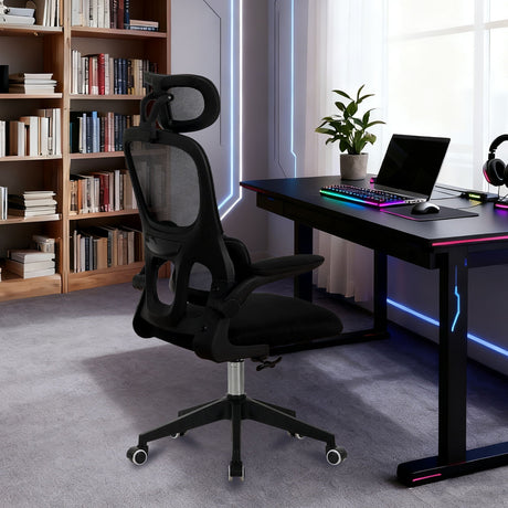 High Back Ergonomic Swivel Rolling Office Chair With Tilt Function, 3D Headrest, Lumbar Support - Black HouseOfZazla