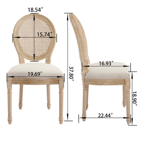 French Country Dining Chairs Set of 2 Upholstered with Rattan Back HouseOfZazla