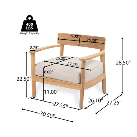 Mallorca Acacia Wood Club Chair With Seat Cushion HouseOfZazla