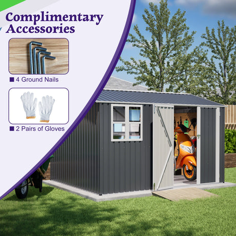 10X8FT Outdoor Steel Storage Shed with Clear Window, Lockable Doors HouseOfZazla