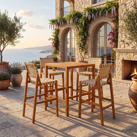 30.5 Inch Seat Height Outdoor Acacia Solid Wood Patio Furniture Set HouseOfZazla