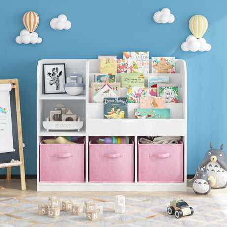 Bookcase And Bookshelf With 3 Collapsible Drawers, Multifunctional Display Stand HouseOfZazla