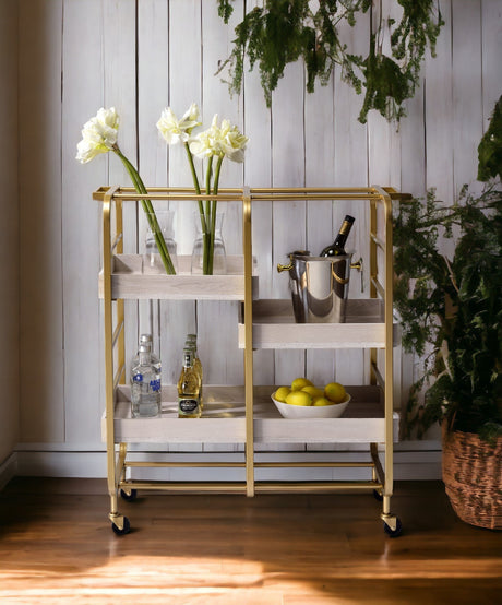 Vorrik Gold & White Washed Finish Serving Cart HouseOfZazla