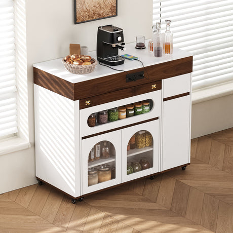 Extendable Dining Table With Folding Top, Rolling Kitchen Island With Drawers And Power Outlet HouseOfZazla
