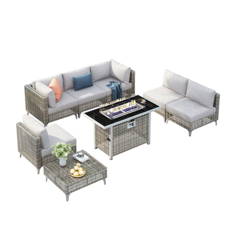 K&K Patio 8-Piece Patio Furniture Set with 43" Fire Pit Table HouseOfZazla