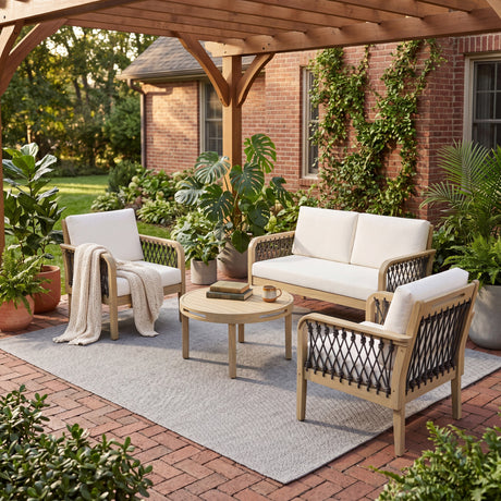 4-Piece Acacia Wood Outdoor Patio Furniture Set HouseOfZazla